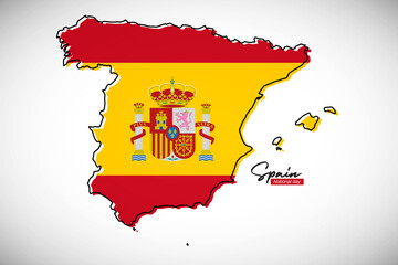 Happy national day of Spain. Creative national country map with Spain flag vector illustration
