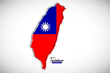 Happy national day of Taiwan. Creative national country map with Taiwan flag vector illustration