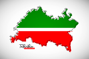 Happy independence day of Tatarstan. Creative national country map with Tatarstan flag vector illustration