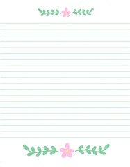 Blank printable line paper background with flower bouquet decoration, Note paper , letter A4 size stationery, digital paper illustration
