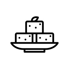 Tofu Vector Icon in Outline Style. Tofu is a food made of condensed soy milk that is pressed into solid white blocks in a process quite similar to cheesemaking. Vector icon for app, game, or logo