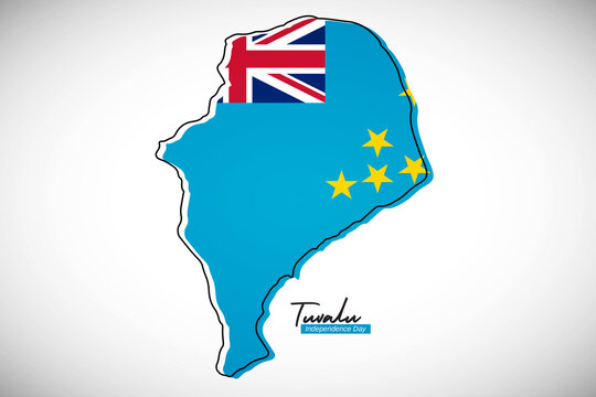 Happy independence day of Tuvalu. Creative national country map with Tuvalu flag vector illustration