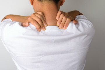 person with shoulder pain. person's appearance