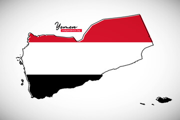 Fototapeta premium Happy independence day of Yemen. Creative national country map with Yemen flag vector illustration