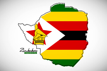 Happy independence day of Zimbabwe. Creative national country map with Zimbabwe flag vector illustration