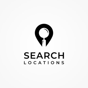 Pin location logo design with magnifying glass design graphic vector illustration. Search location symbol, icon, creative.
