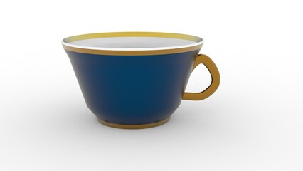 3D realistic cup. Blue tea cup illustration on white background. Cup clipart.