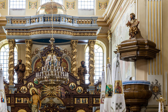 Zhovkva, Ukraine - 20.05.2021: interior of the St. Josaphat Church, the centrepiece of the Dominican Monastery. 