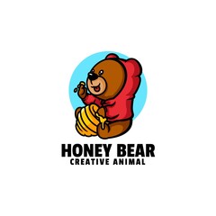 Vector Logo Illustration Honey Bear Mascot Cartoon Style.