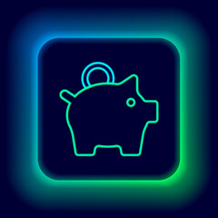 Glowing neon line Piggy bank icon isolated on black background. Icon saving or accumulation of money, investment. Colorful outline concept. Vector