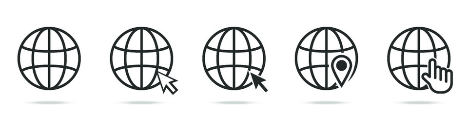 Set of global with pointer line icon collection. Round world symbol. Home web design vector illustration.