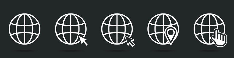 Set of global with pointer line icon collection. Round world symbol. Home web design vector illustration.