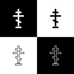 Set Christian cross icon isolated on black and white background. Church cross. Vector