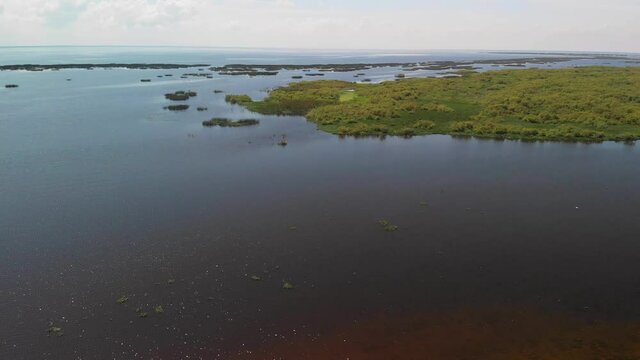 Lake Okeechobee aerial view. Drone flight.