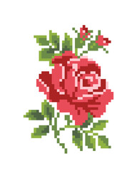 Pixel rose flower image. cross stitch pattern. Vector illustration.