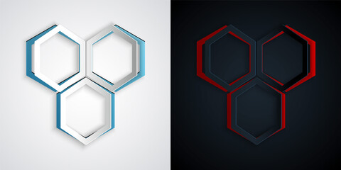 Paper cut Honeycomb icon isolated on grey and black background. Honey cells symbol. Sweet natural food. Paper art style. Vector