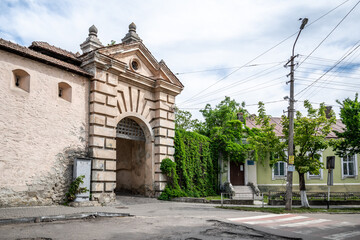 Fototapeta na wymiar Zhovkva, Ukraine - 20.05.2021: Center Zvirynetska Gate. Landscape spring view.