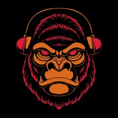 Gorilla headphones vector illustration