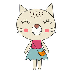 Kitty doodle cute. Funny fashion cartoon character. Vector illustration.