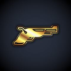 Gold Vintage pistols icon isolated on black background. Ancient weapon. Vector