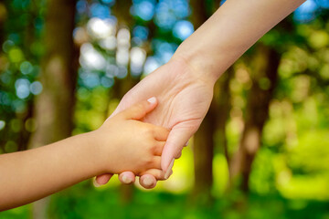 hands Happy parents and child outdoors in the park