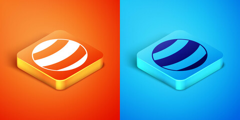 Isometric Planet icon isolated on orange and blue background. Vector