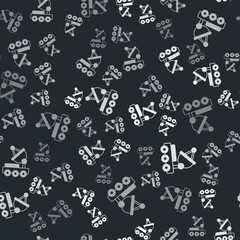 Grey Mars rover icon isolated seamless pattern on black background. Space rover. Moonwalker sign. Apparatus for studying planets surface. Vector