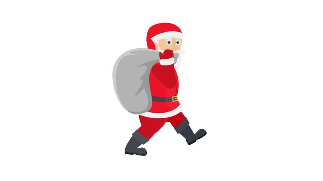 Santa Claus. Animation of Santa Claus with a bag of gifts, alpha channel enabled. Cartoon