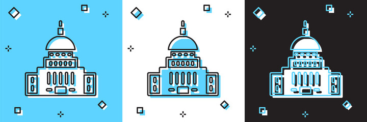 Set White House icon isolated on blue and white, black background. Washington DC. Vector