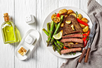 beef steak with veggies on a plate