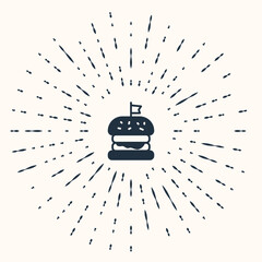 Grey Burger icon isolated on beige background. Hamburger icon. Cheeseburger sandwich sign. Fast food menu. Abstract circle random dots. Vector