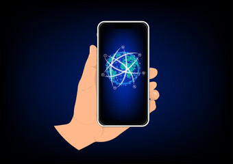 image graphics hand using mobile smart phone and control world global network on smart phone concept networking connection technology vector illustration