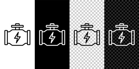 Set line Check engine icon isolated on black and white,transparent background. Vector