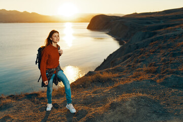 woman hiker nature rocky mountains travel freedom