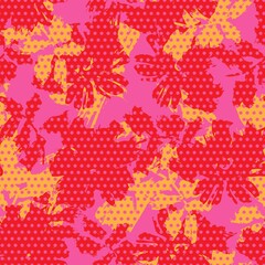 Red Botanical Tropical Floral Seamless Pattern with dotted Background