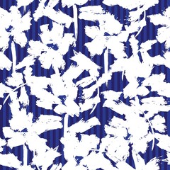 Blue Botanical Floral Seamless Pattern with striped Background
