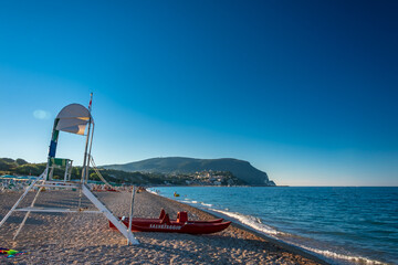 Lifeguard equipment in the beach of Numana, Ancona