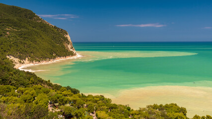 Naklejka premium The beautiful sea of Sirolo in Conero after a big storm, Ancona province, Marche region.