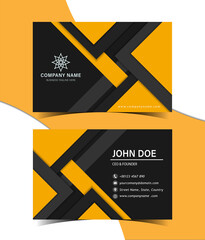 Abstract overlapping black and orange color geometric shapes style business or visiting card template design.