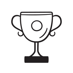 Champions cup in doodle style. Hand drawn trophy. Hand drawn isolated vector illustration on white background.