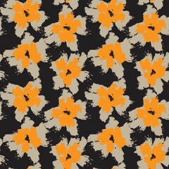 Orange Floral Brush strokes Seamless Pattern Background