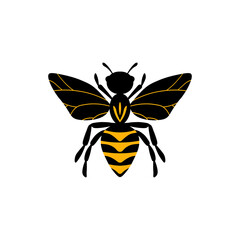 Cartoon bee mascot. A small bees flies. Wasp collection. Vector characters. Incest icon. Template design for invitation, cards. Doodle style