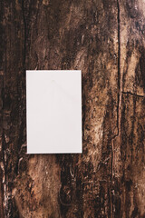 Blank portrait mock-up paper. brochure magazine isolated on brown wooden, changeable background / white paper isolated on wood