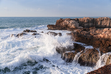 Coastal landscape with big waves