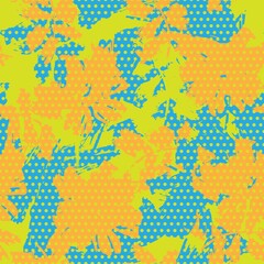 Fototapeta na wymiar Orange Botanical Tropical Floral Seamless Pattern with dotted Background