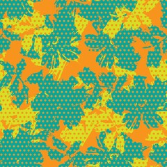 Orange Botanical Tropical Floral Seamless Pattern with dotted Background