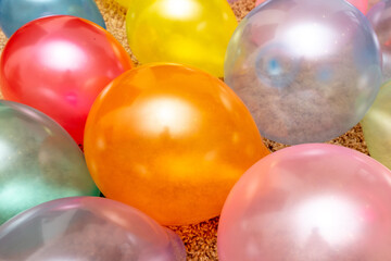 Inflated colorful balloons as a background.