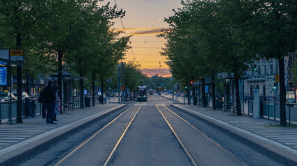 Urban sunset in Finnish capital city Helsinki