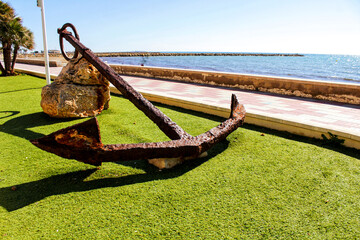 Old anchor on a promenade of Santa Pola, Alicante