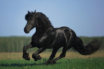Friesian horse stallion - obrazy, fototapety, plakaty